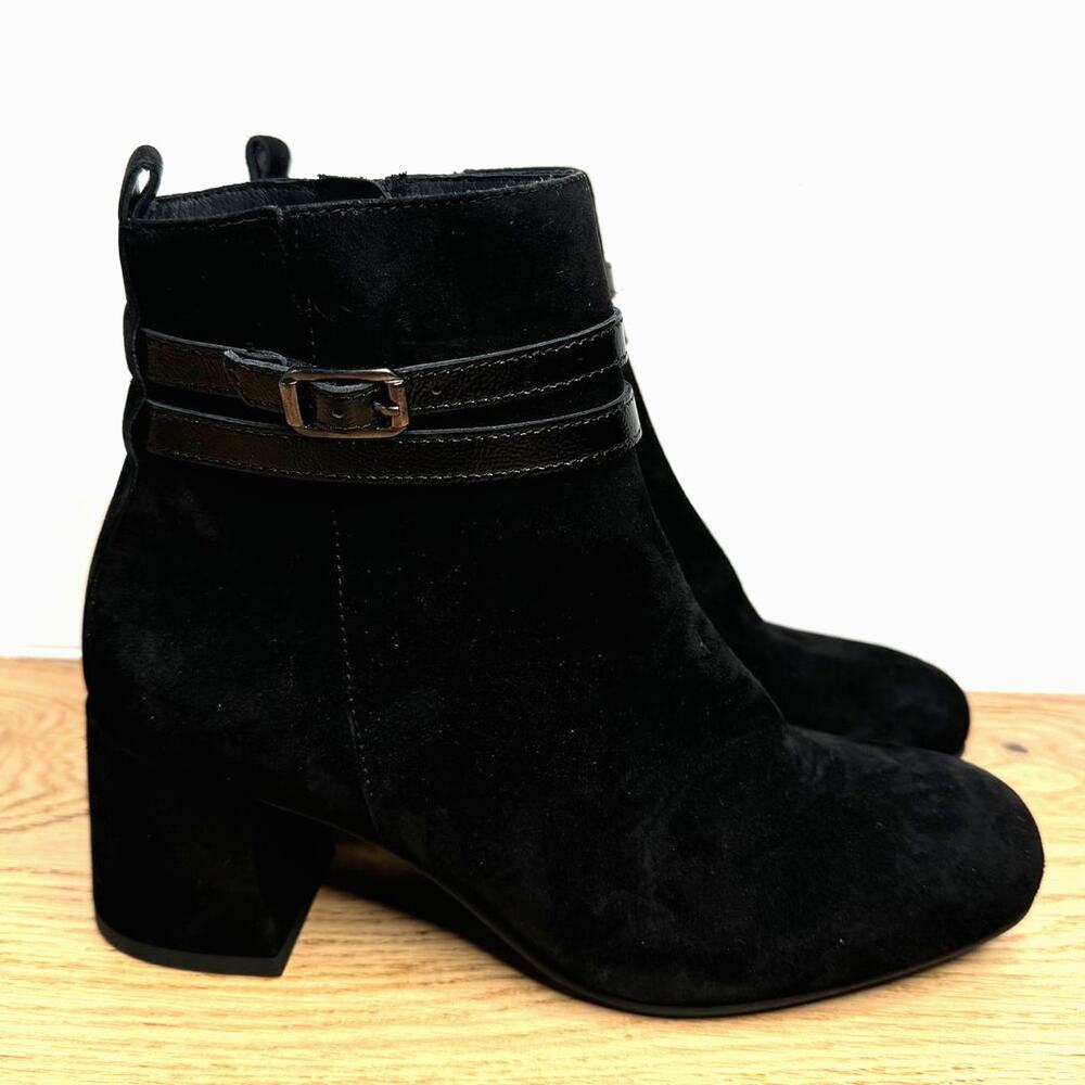 NEW Paul Green Sydney Black Suede Square Heel Ankle Boot Bootie with Straps